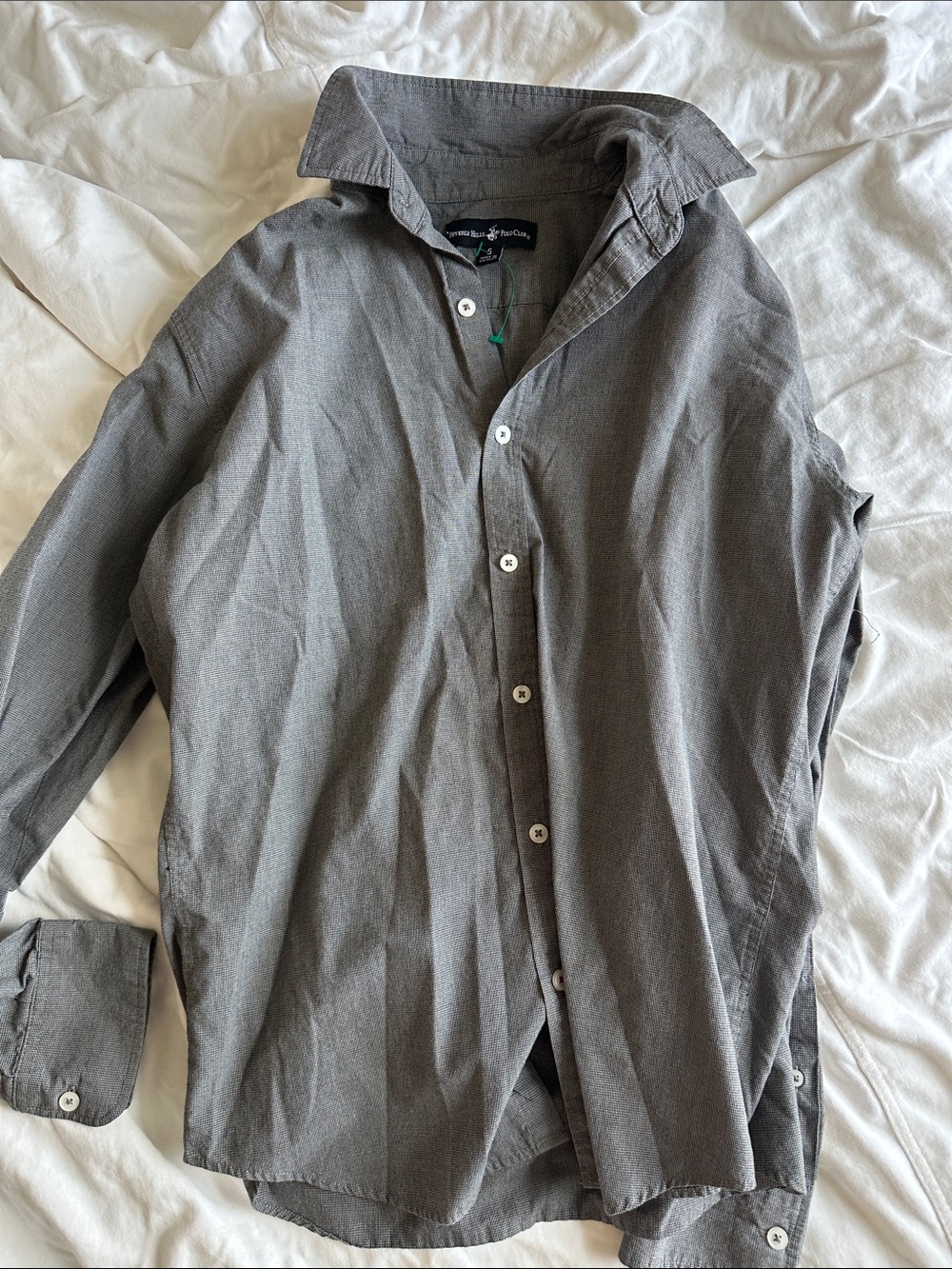 Beverly Hills Polo Club Small Gray Micro-Check Shirt